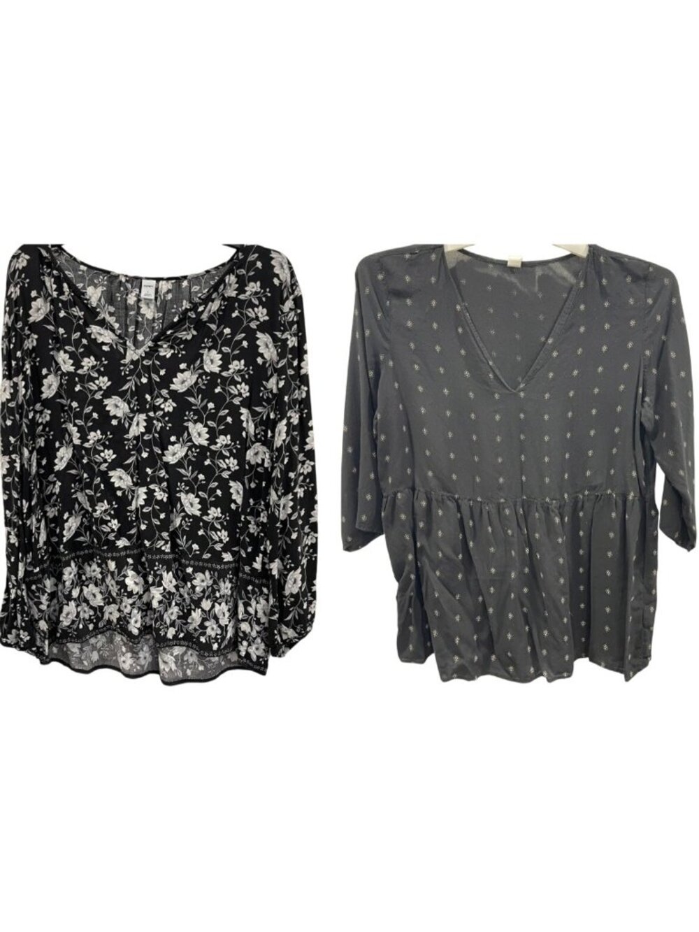 Old Navy Long Sleeves Blouse L Black Floral Whimsygoth Fairy Romantic Lot of 2